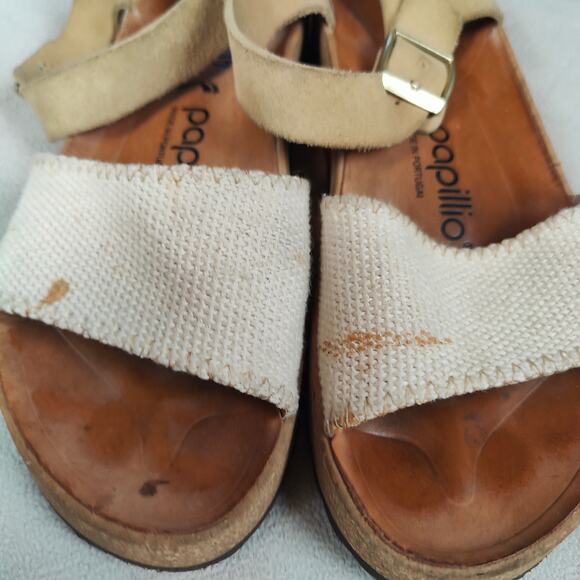 Birkenstock Papillio‎ Glenda Wedge Sandals Womens 37 US 6 White Buckle Canvas - Picture 6 of 9